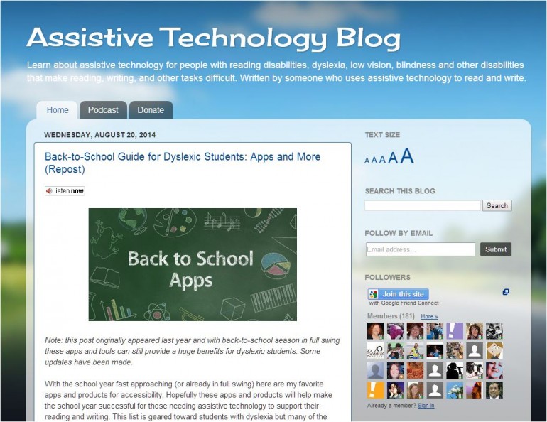 screenshot of blog