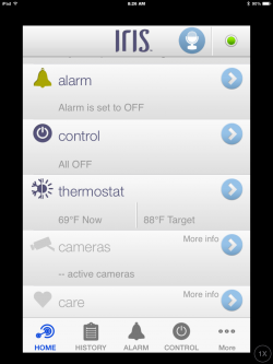 Lowe's Iris Home System App interface