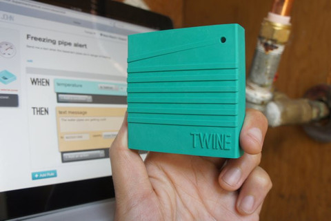 Twine device. Green colored rectangular cube sensor.