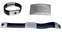 EPIC-id bracelet with a flash drive that carries health and identifying information in case of an emergency.