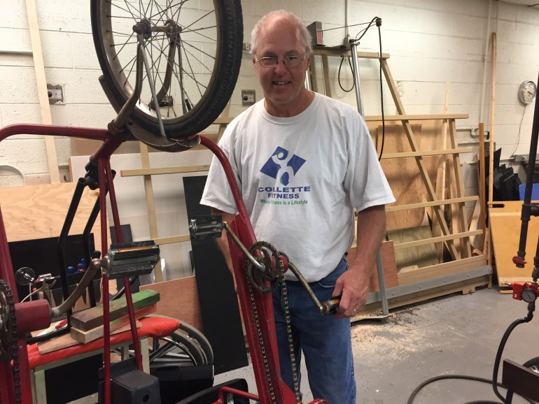 Al from AES working on an adaptive bike