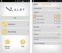 Screen shot of My Settings within the V.ALRT app