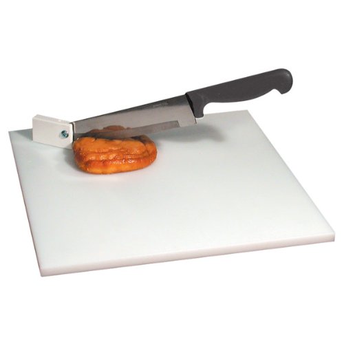 This cutting board has an attached chef’s knife to help with chopping. The knife is attached at the tip with a hinge and can be moved in an arc of about 90 degrees for slicing.