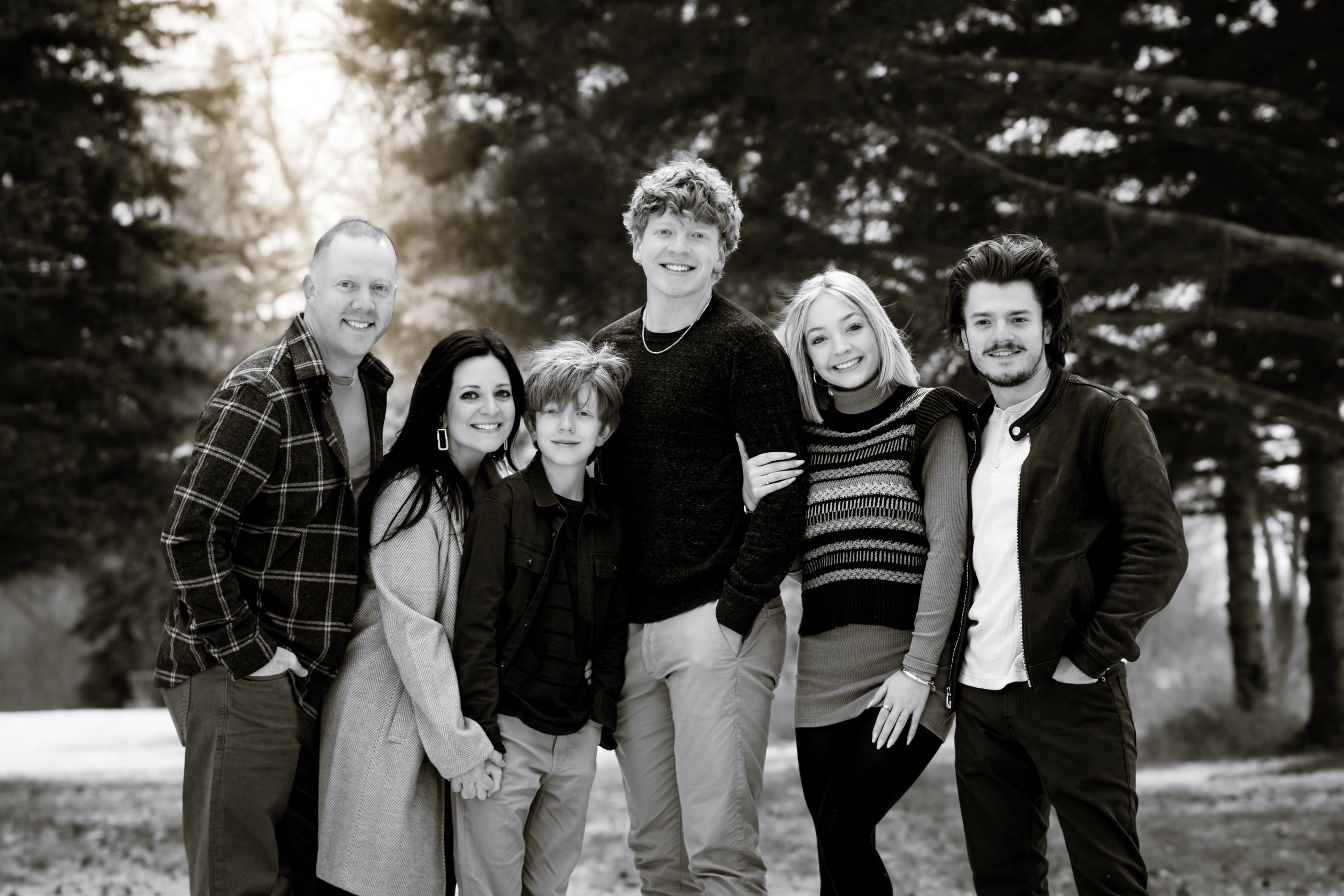 Paxton Franke and family in a black and white photo.